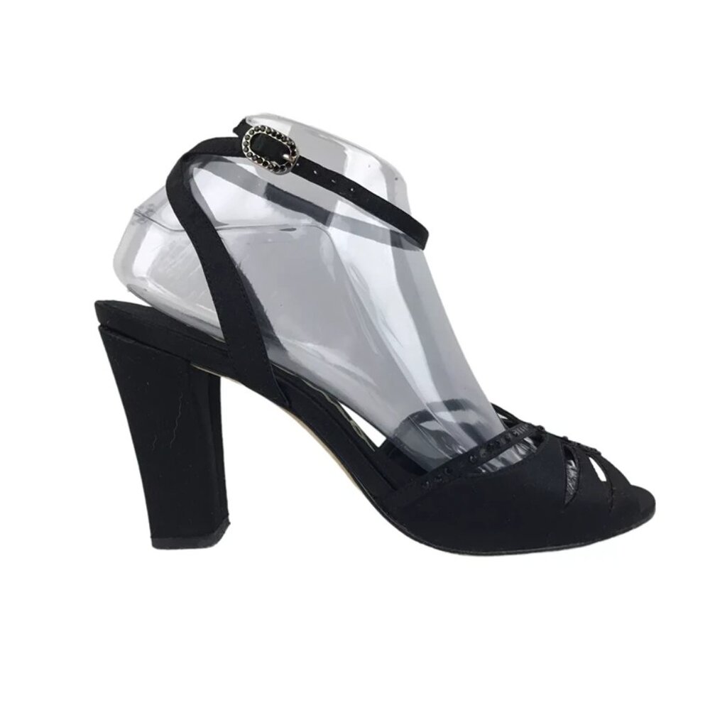 Nina Womens Black Firenze LS Luster Adjustable‎ Block Slingback Heel Size US 8M